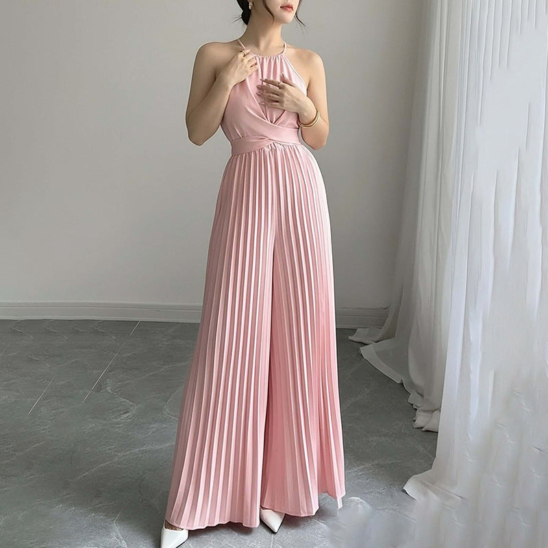 Damen Jumpsuit Plissiert V-Ausschnitt Tailliert Norvielle