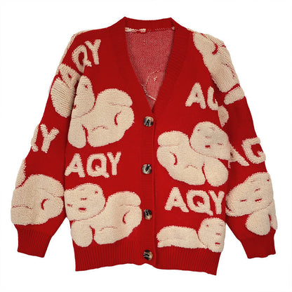 Damen Strickjacke Kuschelig Großes Schriftmotiv Norvielle