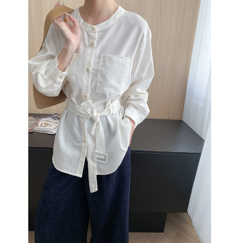 Damen Bluse mit Gürtel und Taschen Norvielle