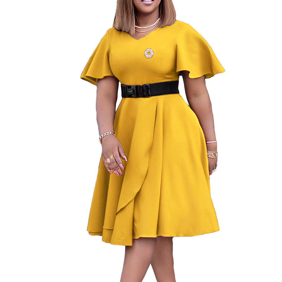 Damen Wickelkleid Weiter Rock Eleganter Taillengürtel Norvielle
