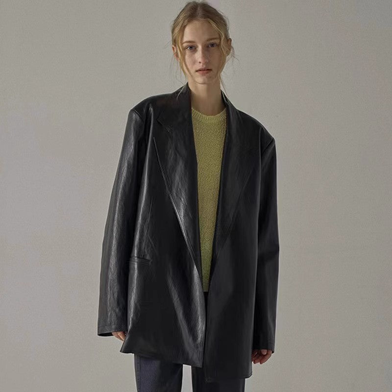 Damen Oversized Blazer aus Kunstleder