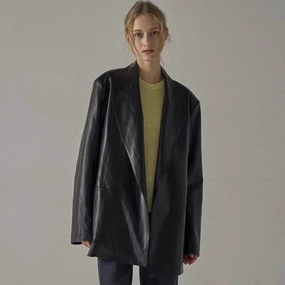 Damen Oversized Blazer aus Kunstleder