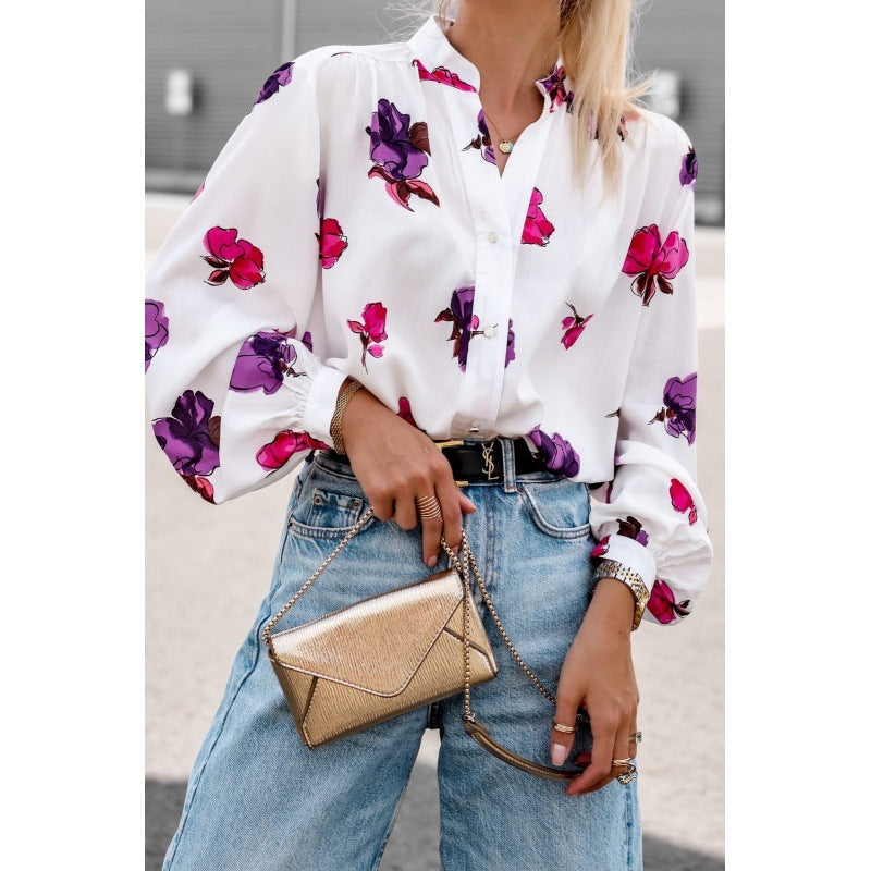 Damen Bluse mit Ballonärmeln Floralmuster - Norvielle