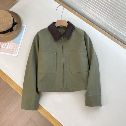 Damen Cropped Jacke Baumwolle Cordsäule Beige