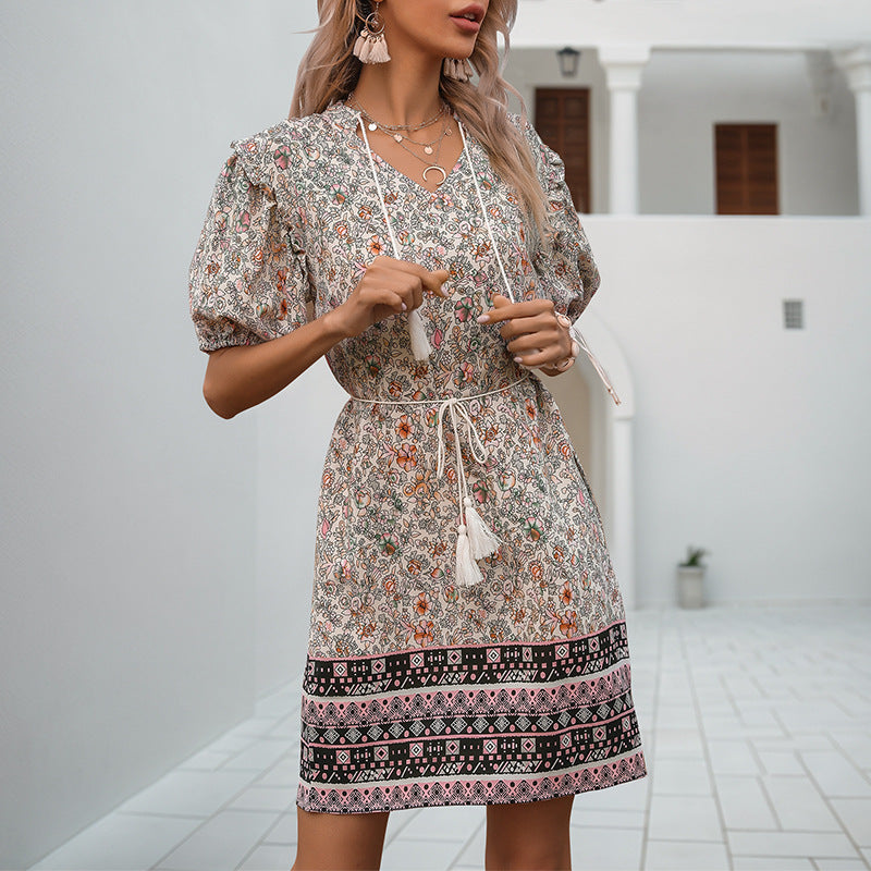 Damen Sommerkleid Rüschendetails Verstellbarer Taillenzug Norvielle