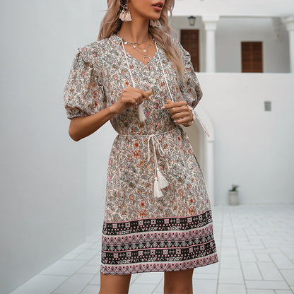 Damen Sommerkleid Rüschendetails Verstellbarer Taillenzug Norvielle