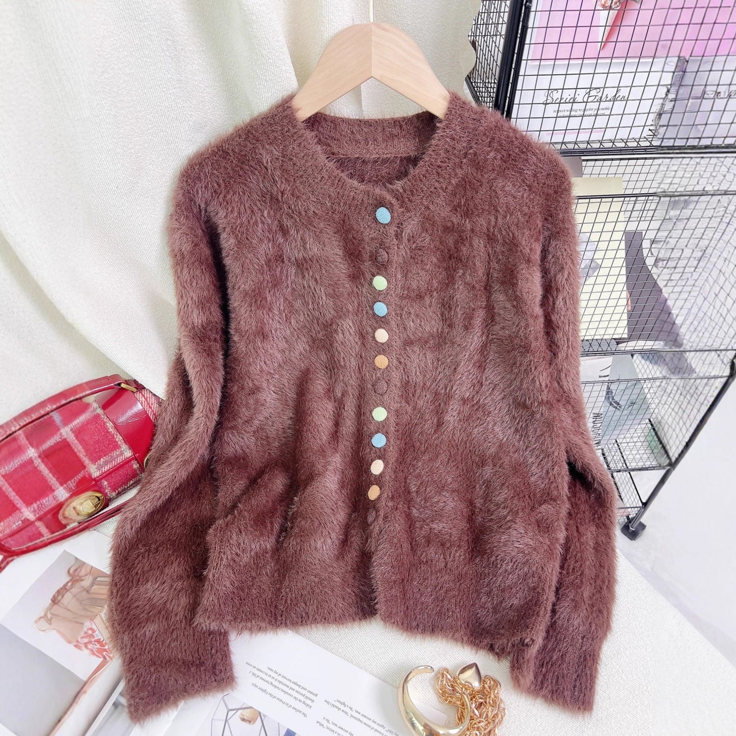 Damen Strickjacke Flauschig Bunt Norvielle