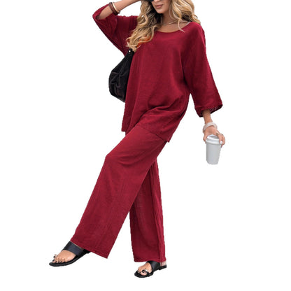 Damen Zweiteiliges Set mit Oberteil und weiten Hosen Norvielle