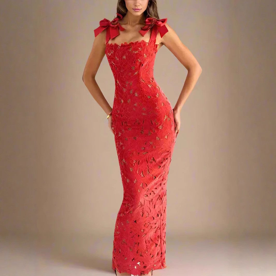 Damen Spitzenkleid mit Schleifenärmel Norvielle
