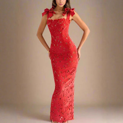 Damen Spitzenkleid mit Schleifenärmel Norvielle