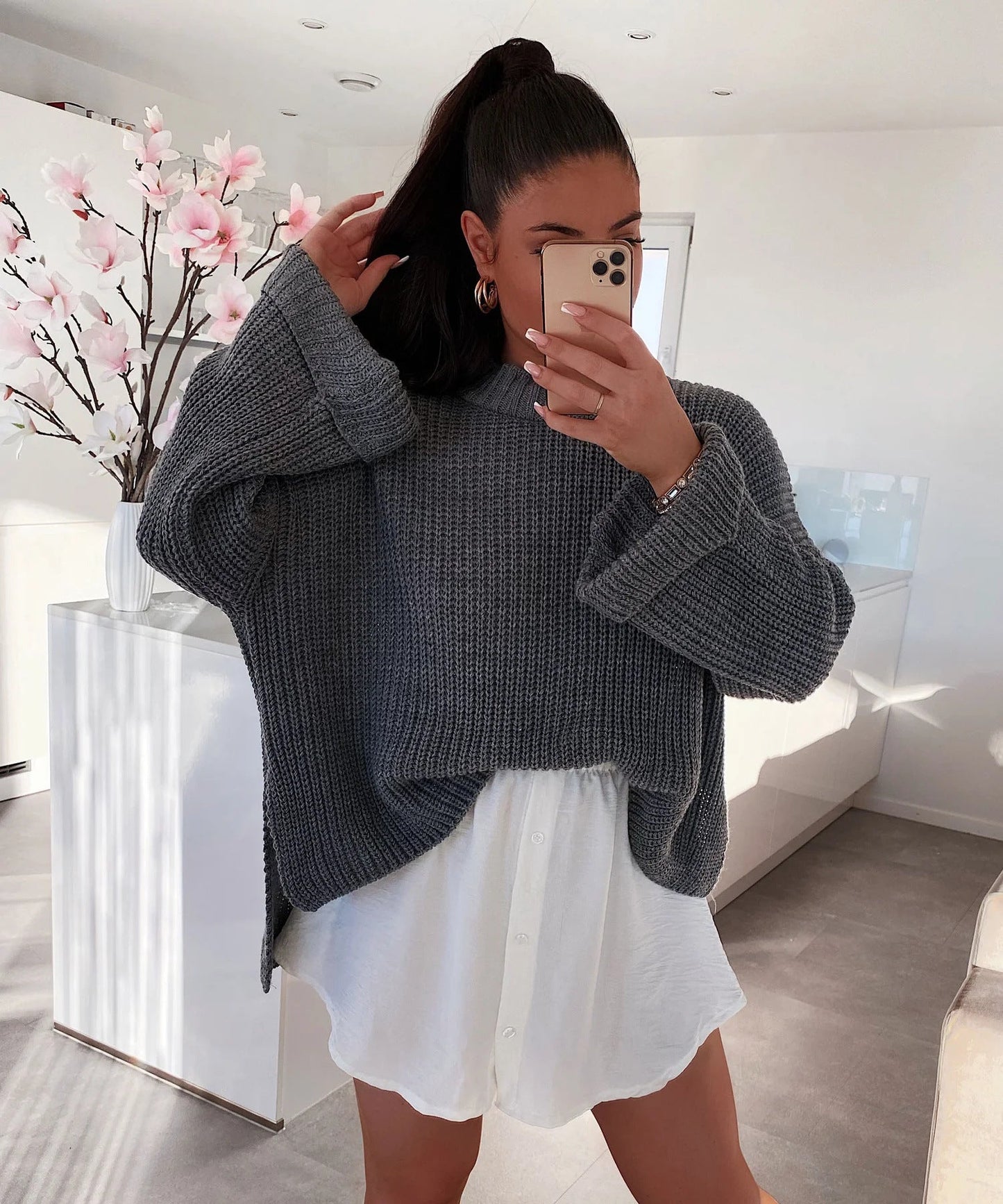 Damen Pullover Strukturiert Weit Norvielle