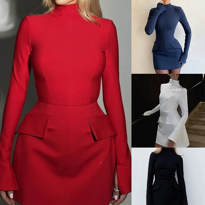 Damen Kleid mit hohem Kragen und Taschen Norvielle