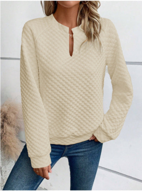 Damen Sweatshirt Strukturiertes Steppdesign Modischer Ausschnitt