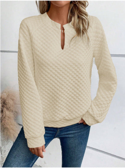 Damen Sweatshirt Strukturiertes Steppdesign Modischer Ausschnitt