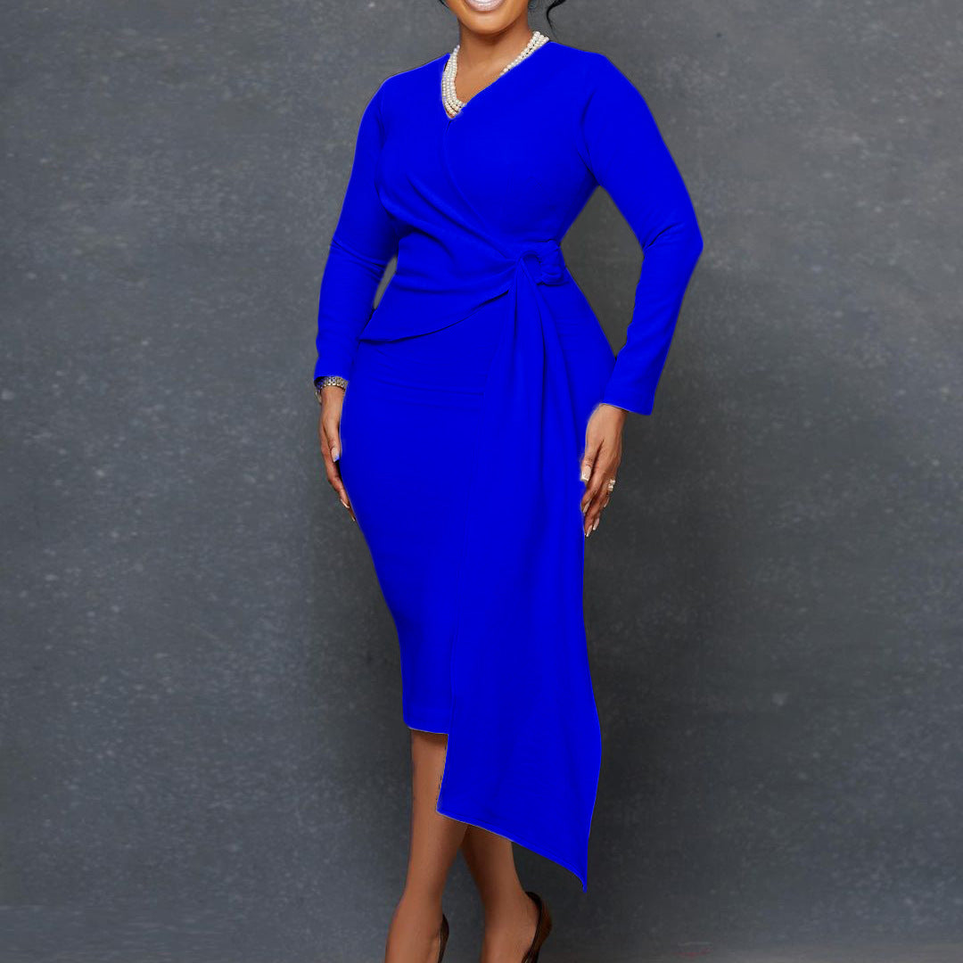 Damen Wickelkleid Elegante Drapierung Taillengürtel Norvielle - Norvielle