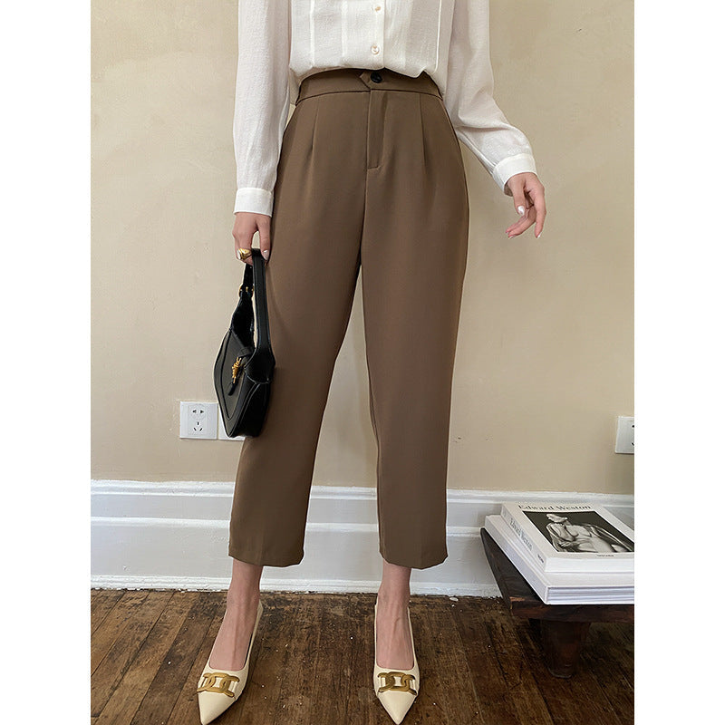 Damen Cropped-Hosen Hochtaillen-Modell mit Falten Schwarz - Norvielle