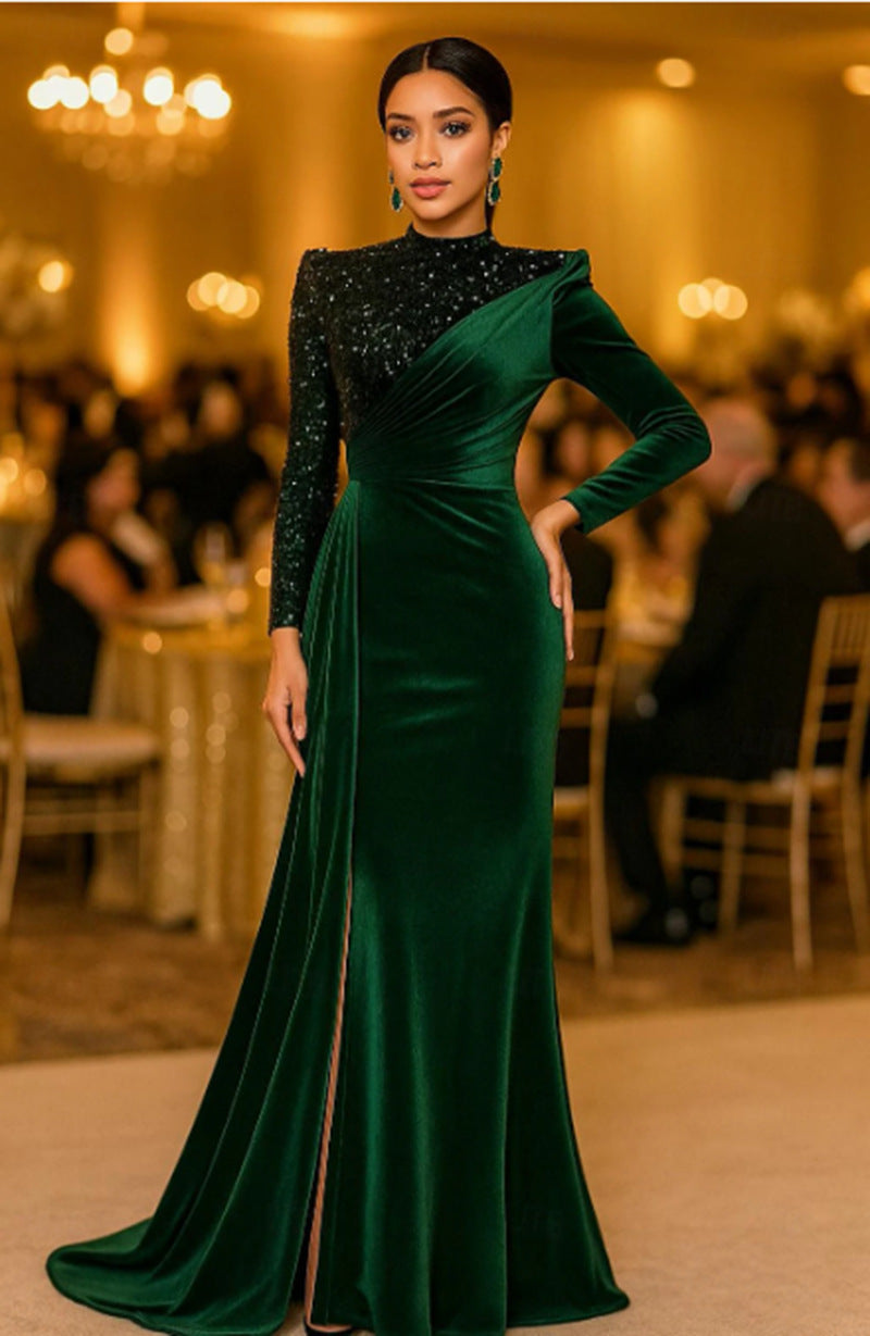Damen Abendkleid schimmerndes Oberteil raffinierte Drapierung