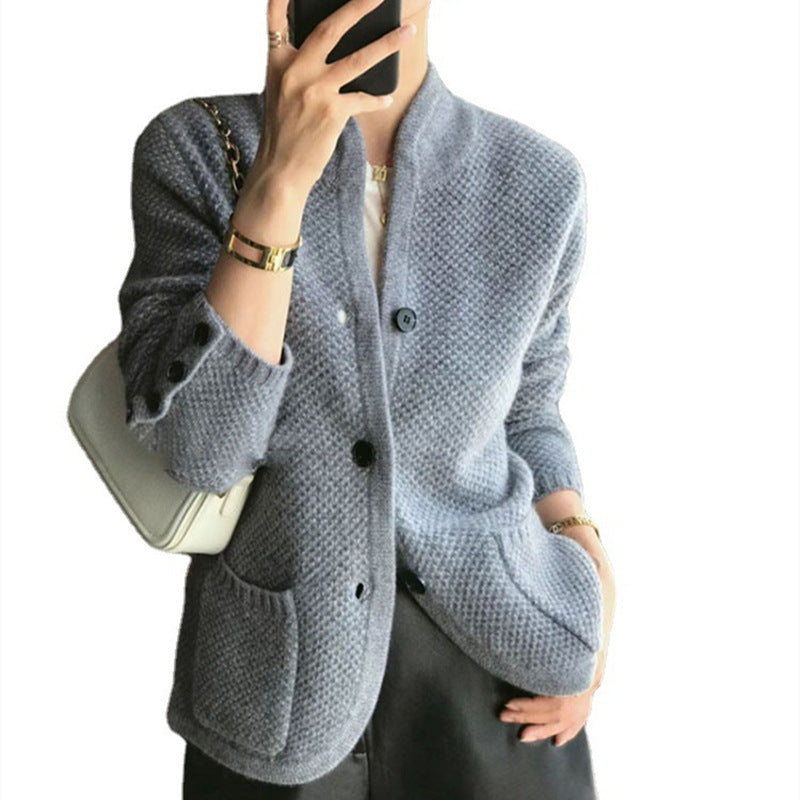 Damen Strickjacke Strukturiertes Muster Praktische Taschen Norvielle