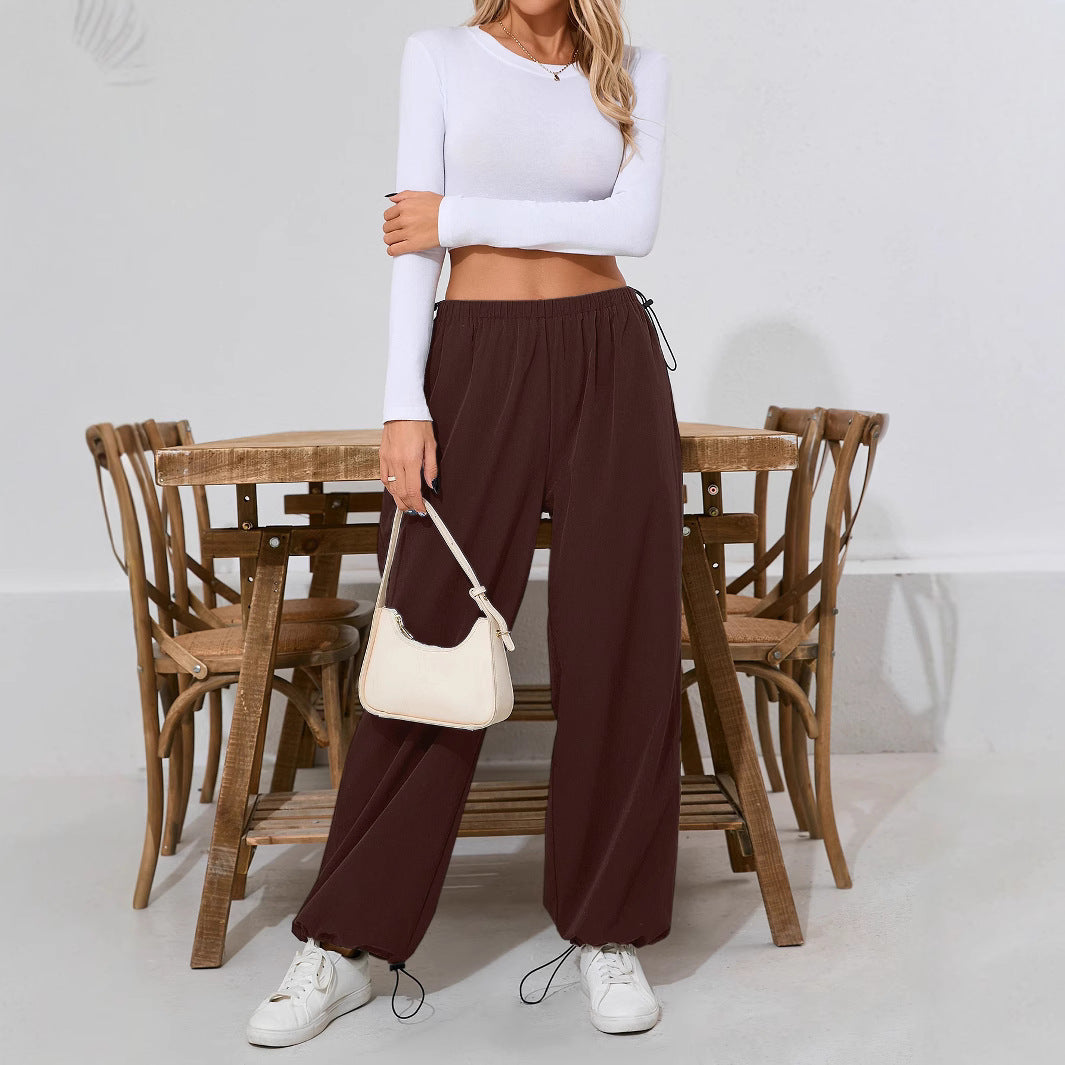 Damen Freizeithose Bequem Weites Bein Tunnelzug Schwarz Norvielle - Norvielle