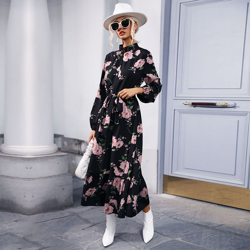 Damen Maxikleid Florale Rüschen Eleganter Bund Norvielle