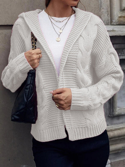 Damen Grobstrick-Cardigan mit Kapuze und Zopfmuster