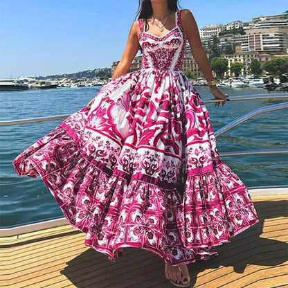 Damen Maxikleid Ornamentales Design Weit Rock