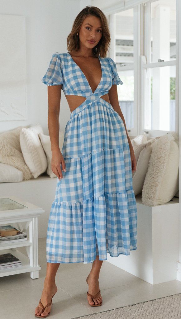 Damen Maxikleid Cut-Outs Voluminöse Puffärmel Norvielle