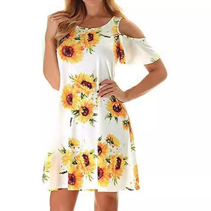 Damen Sommerkleid Florales Design Schulterfrei Norvielle