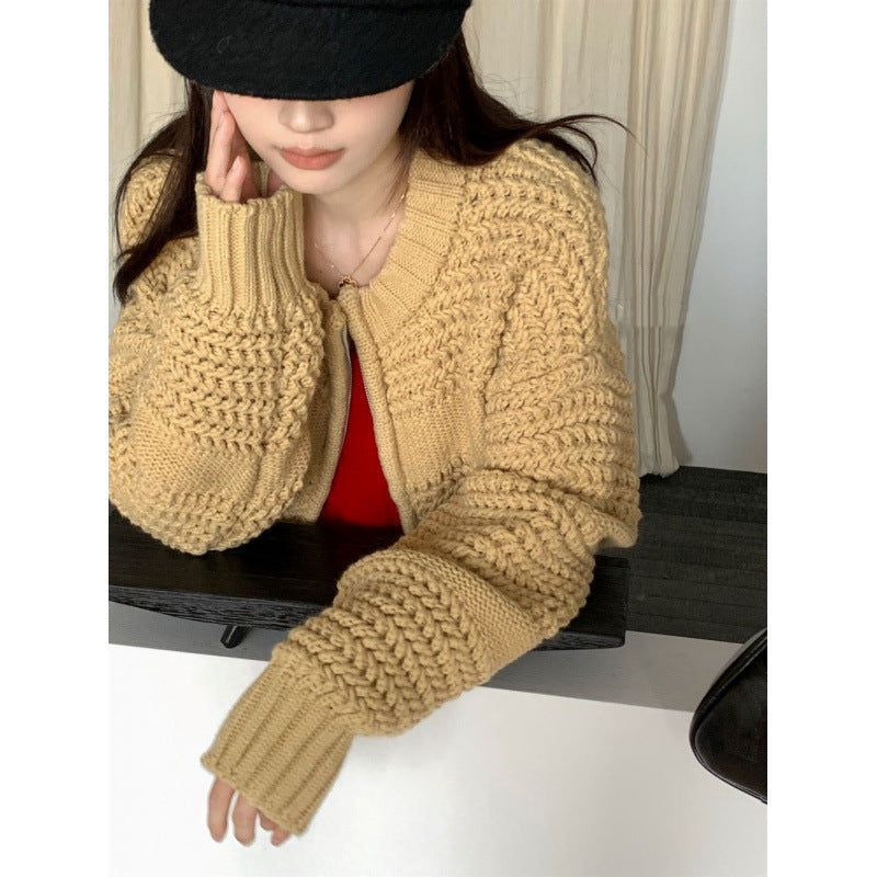 Damen Strickjacke Komfort Strukturiert Beige Norvielle