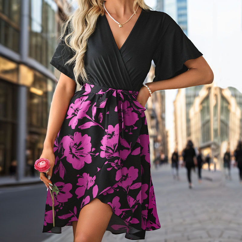 Damen Wickelkleid Florales Design Taillierbarer Gürtel Norvielle