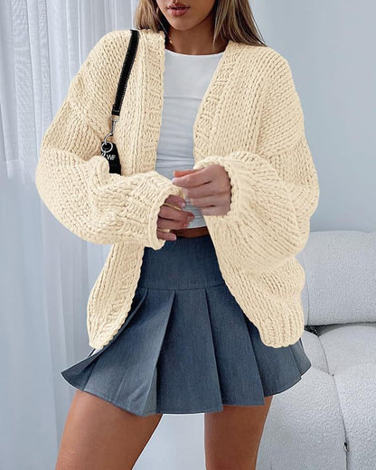 Damen Strick-Cardigan Weich Voluminöse Ärmel Offene Front Beige