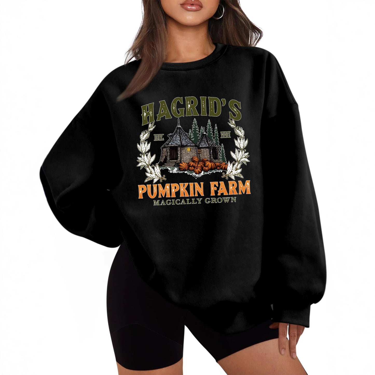 Damen Sweatshirt Rundhalsausschnitt Kürbis-Motiv Norvielle