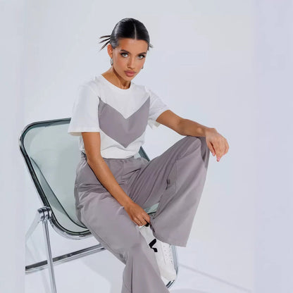 Damen T-Shirt Leichtes Oversized Farbblockdesign