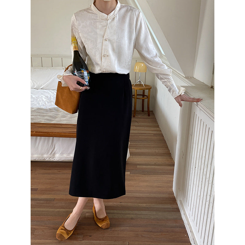 Damen Bluse mit Knöpfen und extravaganten Kragen