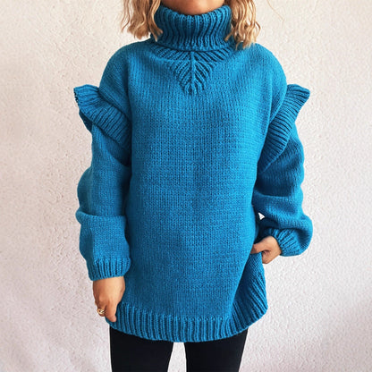 Damen Strickpullover Rüschen-Details Hochkragen Norvielle
