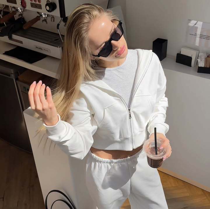 Damen Cropped Freizeitanzug Elastisch Mit Reißverschluss