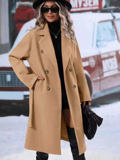 Damen Oversized-Mantel Doppelter Knopfleiste Gürtel Norvielle