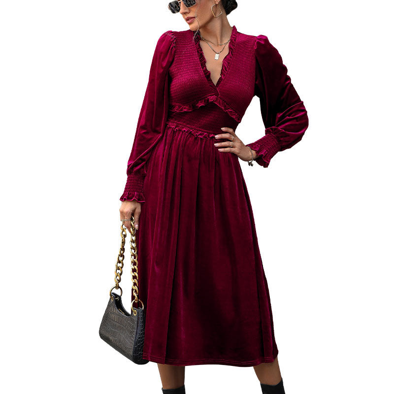 Damen Midikleid Rüschendetails Langer Ärmel Norvielle
