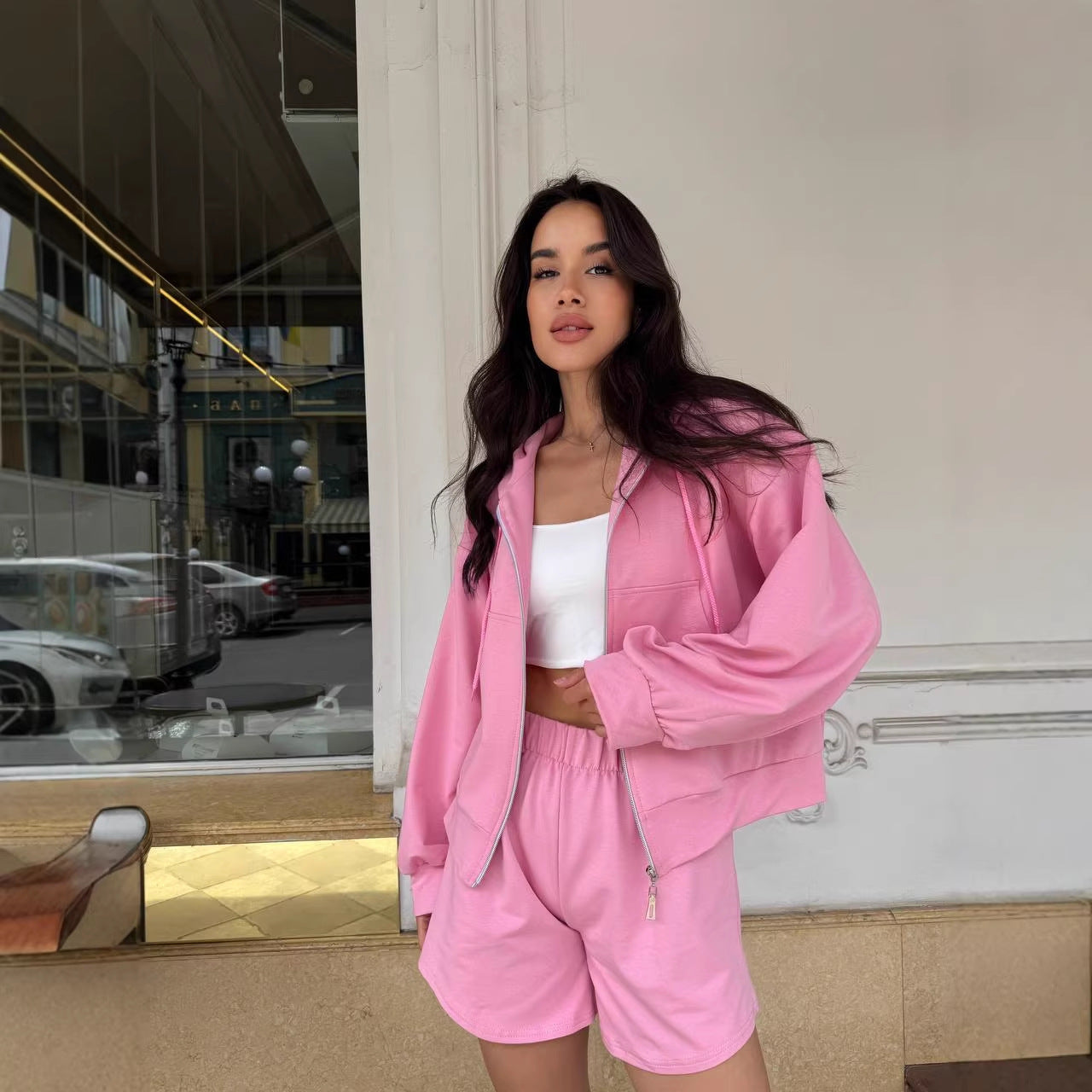 Damen Hoodie Shorts Set Lässig Norvielle