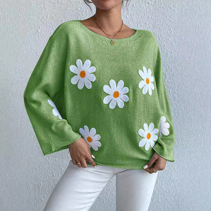 Damen Strickpullover Blumendesign Weit Norvielle