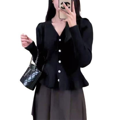 Damen Strickjacke Elegante Taillierung Dekorative Knöpfe Norvielle