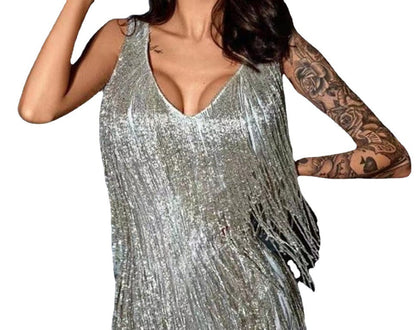 Norvielle Damen Ärmelloses Minikleid Rüschen V-Ausschnitt