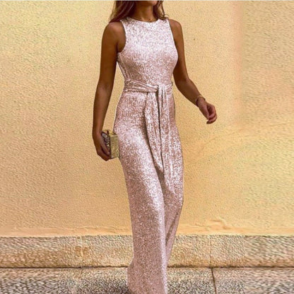 Damen Maxikleid mit Paillettenbesatz und Taillenbindung Norvielle - Norvielle