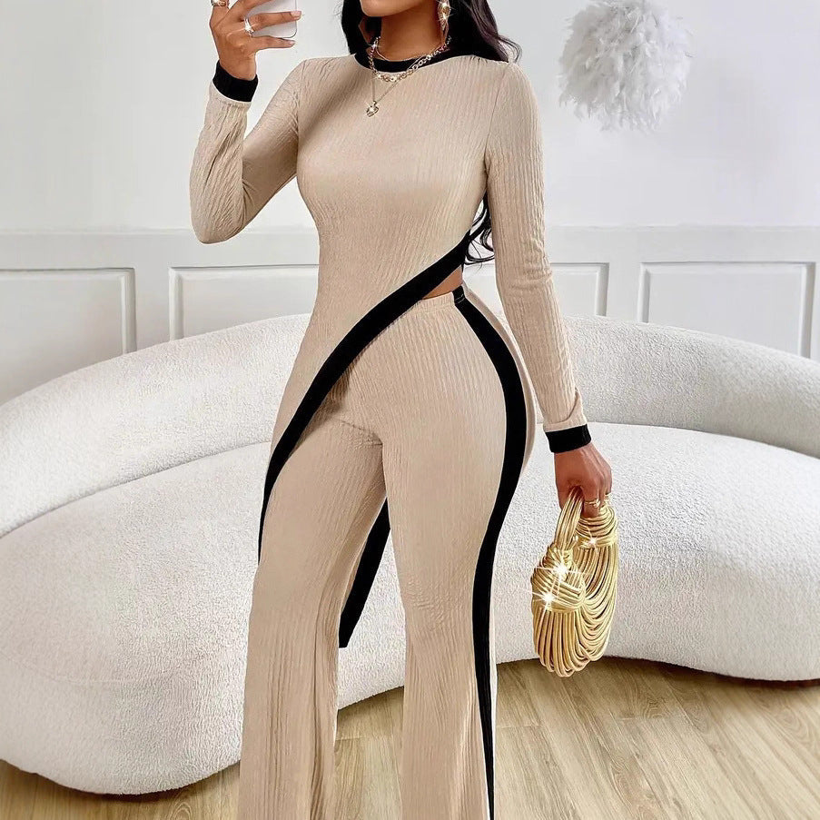 Damen Jumpsuit Asymmetrisch Kontrastpaspel