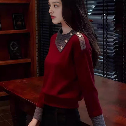 Damen Piqué Pullover mit Knöpfen Norvielle