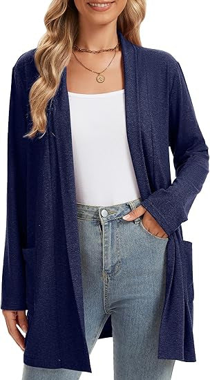 Damen Langarm-Cardigan Offene Front Taschen Norvielle