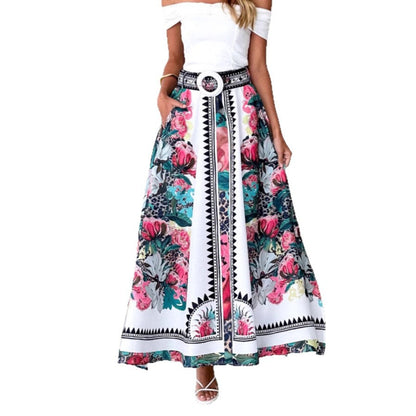 Damen Maxirock Floral Norvielle Mit Gürtel