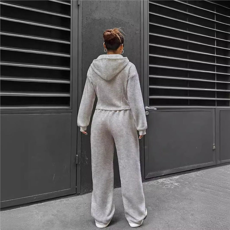 Damen Hoodie-Set Figurbetont Mit Zipper Details