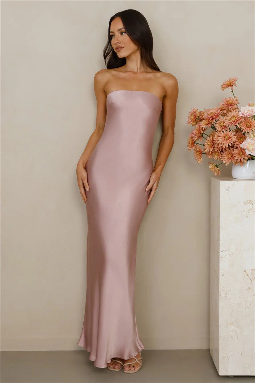 Damen Maxikleid Schulterfrei Satinoptik Norvielle