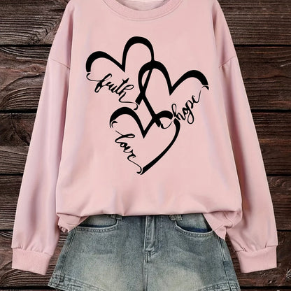 Damen Sweatshirt Romantische Herzen Aufdruck Rosa
